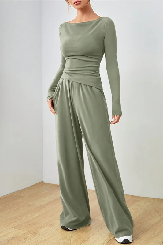 Hazel Blues® |  Boat Neck Long Sleeve Top and Pants Set Formal Stretch Pants