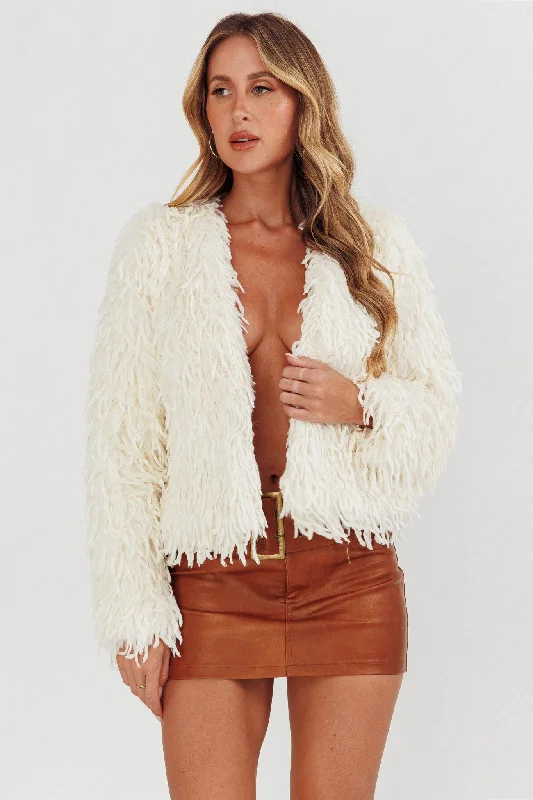 Montana Long Pile Faux Fur Jacket White Anorak Shell Jacket Lightweight Jacket