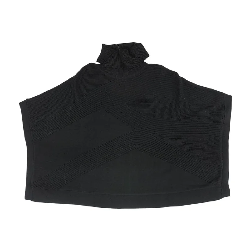 Black Solid Poncho Sweater Herringbone Houndstooth Plaid
