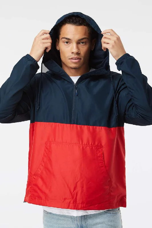 Independent Trading Company Mens Water Resistant 1/4 Zip Windbreaker Hooded Jacket - Classic Navy Blue/Red Chenille Jacket Brocade Jacket Lace Jacket Independent Trading Company Mens Water Resistant 1/4 Zip Windbreaker Hooded Jacket - Classic Navy Blue/Red Chenille Jacket Brocade Jacket Lace Jacket