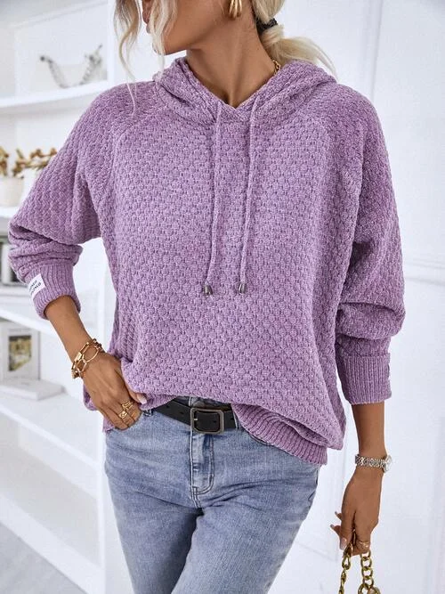 Samarah Texture Drawstring Long Sleeve Hooded Sweater Velvet Chenille Corduroy