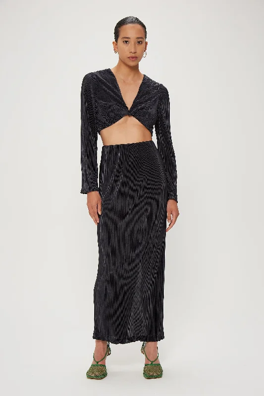 Third Form Meet The Sky Pleat Maxi Skirt - Midnight denim skirt casual
