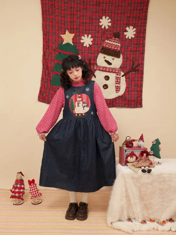 Christmas Tree Appliqued Denim Vest Skirt【s0000005574】 lace skirt feminine