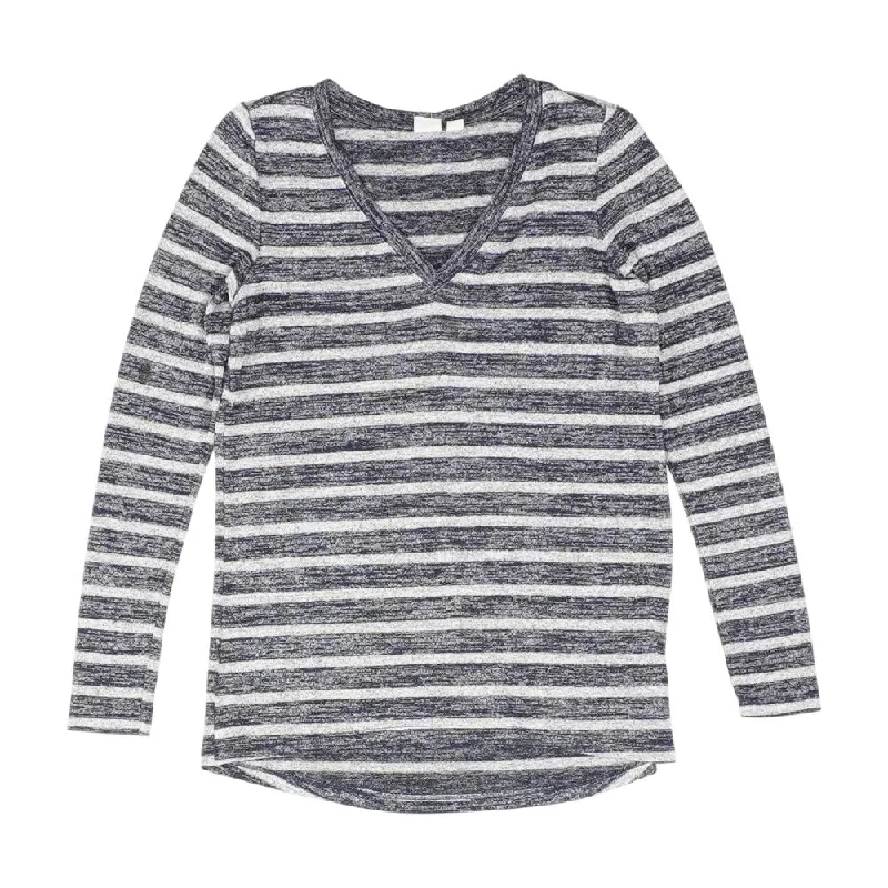 Navy Striped V-Neck Sweater Cable Knit Ribbed Knit Lace Knit