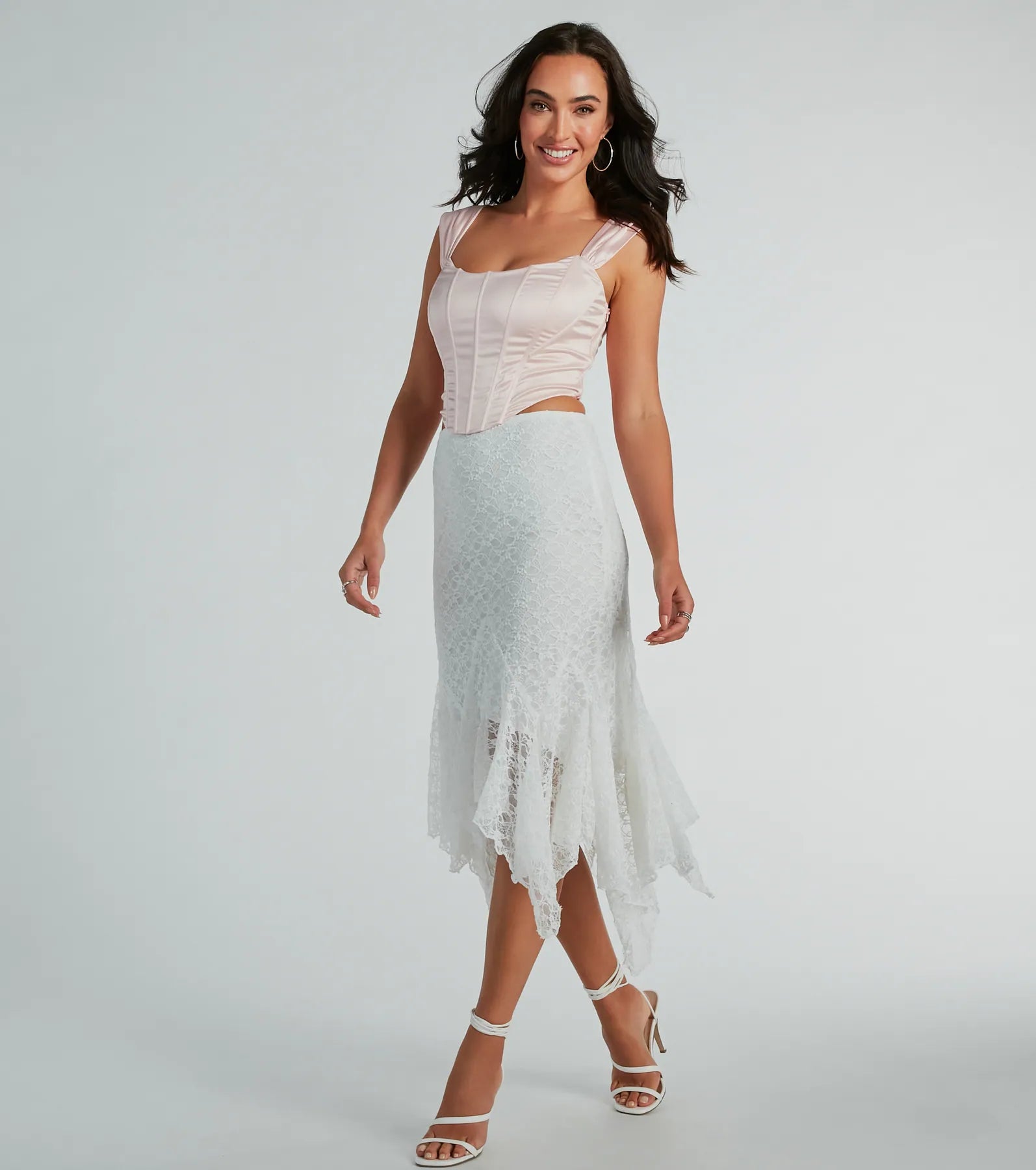 Romance Me High-Rise Hanky Lace Midi Skirt lightweight skirt design