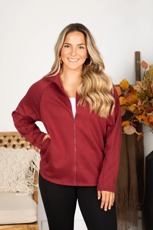 Wine Fleece Zipper Jacket Knit Fabric Woven Fabric Fleece Fabric