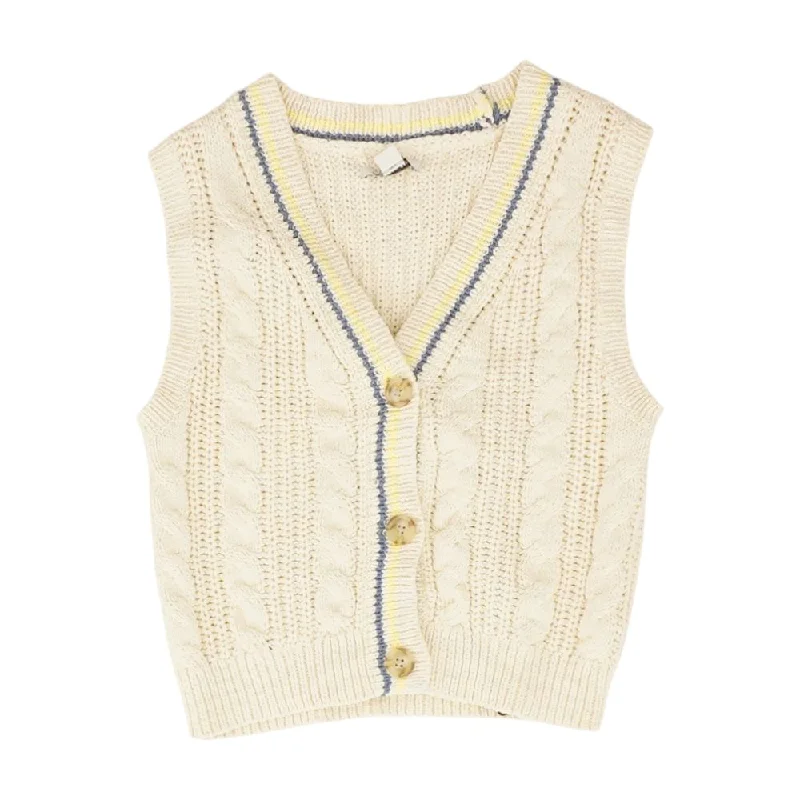 Ivory Solid Sweater Vest Collared Crew Neck Turtle Neck