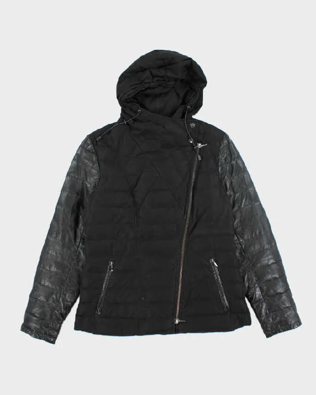 Vintage Women's Y2K Danier Asymmetrical Zipped Hooded Jacket - M Plaid Jacket Tartan Jacket Houndstooth Jacket