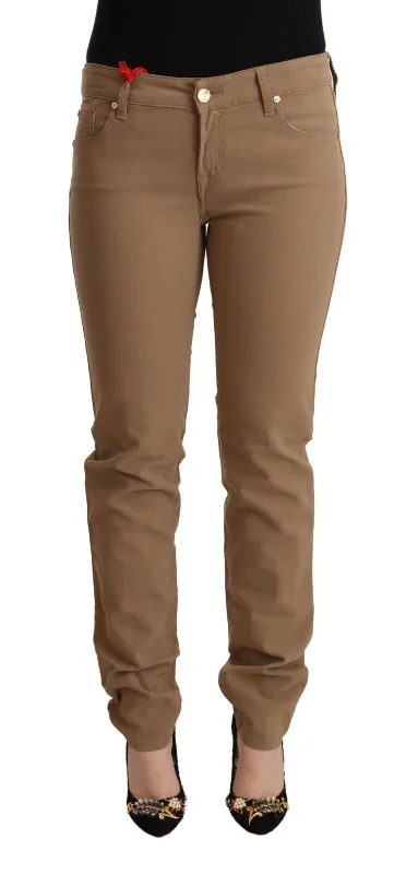 Jacob Cohen Elegant Brown Mid Waist Skinny Pants Casual Lounge Pants