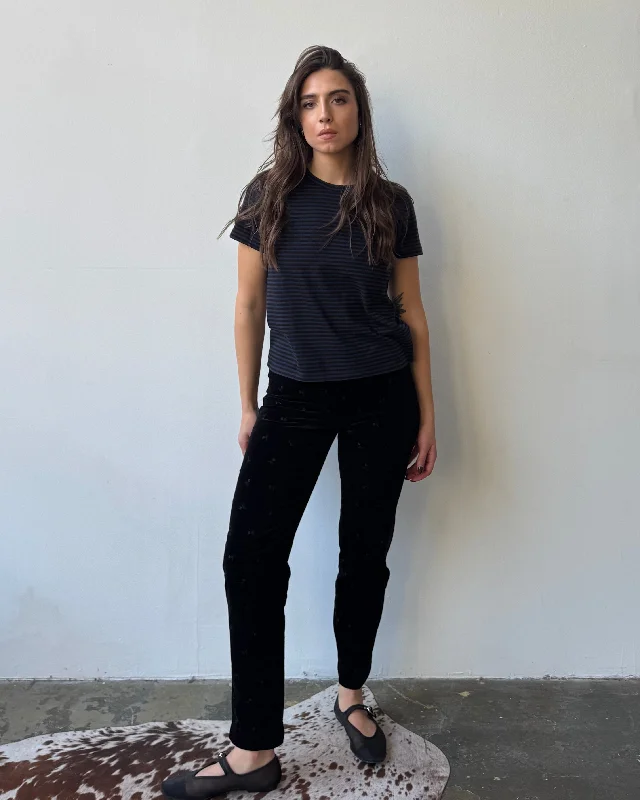 Floral Embroidered Velvet Tapered Leg Pant- 2 Classic Bootcut Trousers