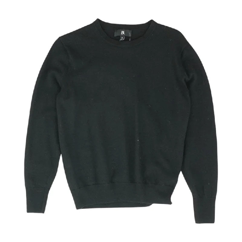 Black Solid Crewneck Sweater Zippered Buttoned Snapped