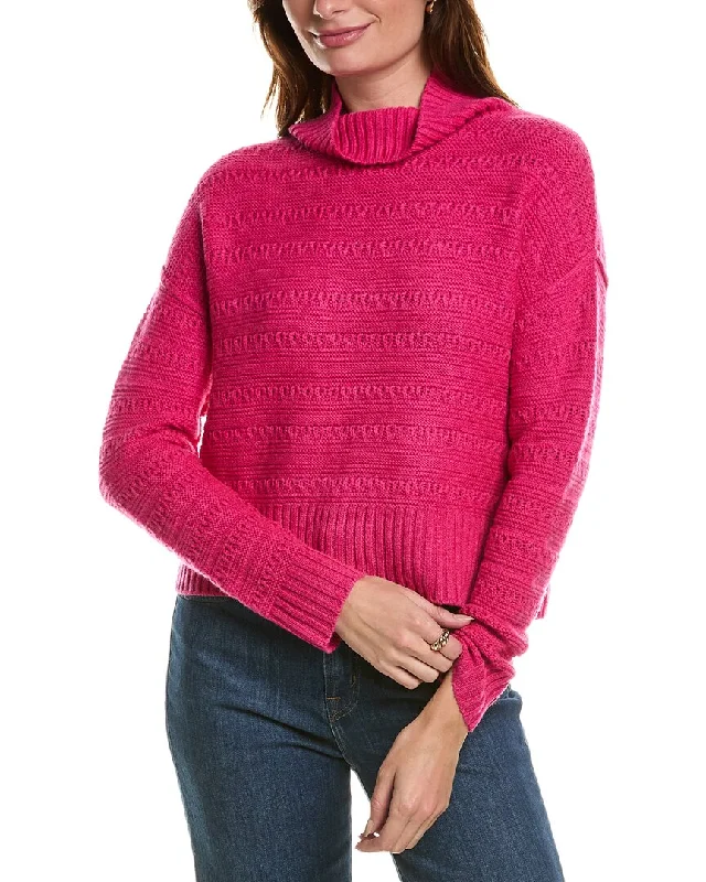 Forte Cashmere Crop Textured Mock Neck Wool & Cashmere-Blend Sweater Oversized Loose Flowy