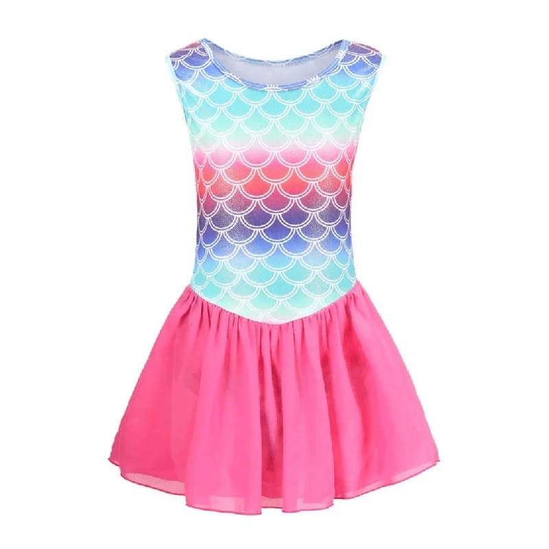 Red and Blue Mermaid Gymnastics Leo with Skirt linen skirt airy