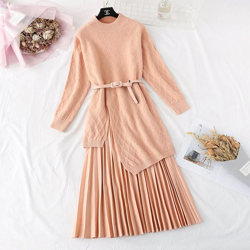 Knee knitted sweater pleated skirt two piece set 3962 Beaded Sweater Sequined Faux Fur Knee knitted sweater pleated skirt two piece set 3962 Beaded Sweater Sequined Faux Fur