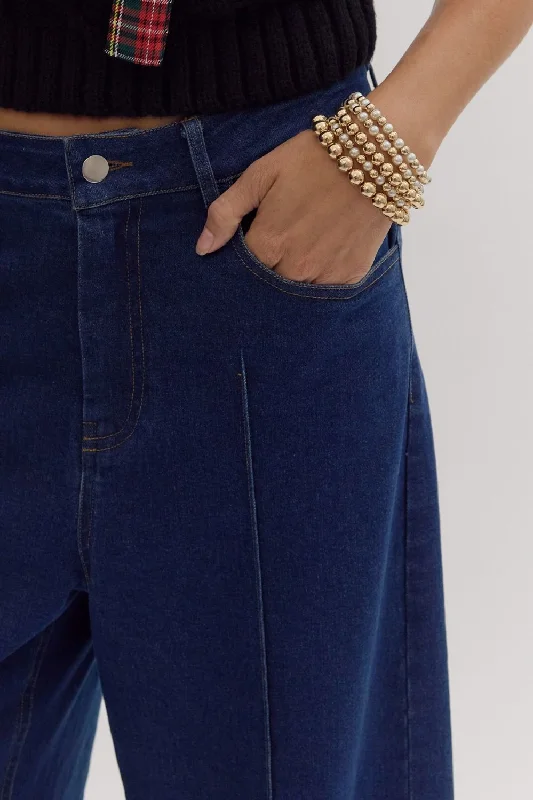 Mid Rise Wide Leg Ankle Pant - Denim Chic Checkered Pants