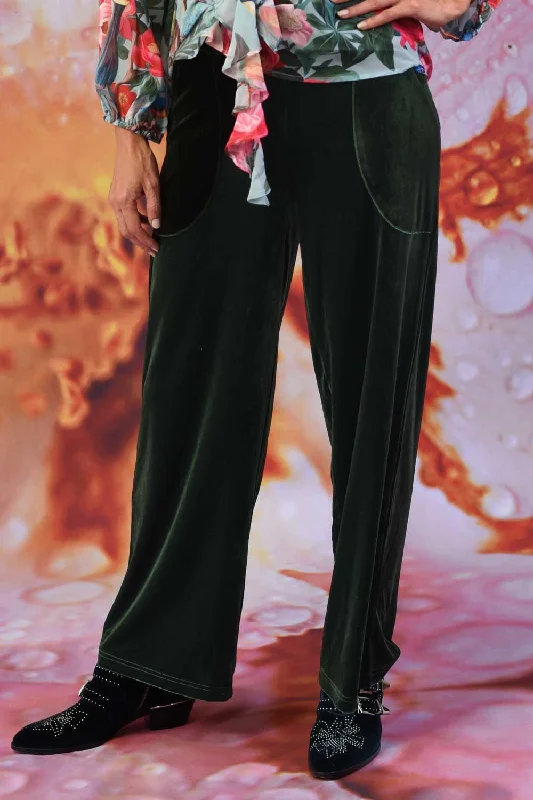 Vesta Vera Wide Leg Velvet Pants - Olive | PRE ORDER EARLY MARCH Stylish Paperbag Waist Pants