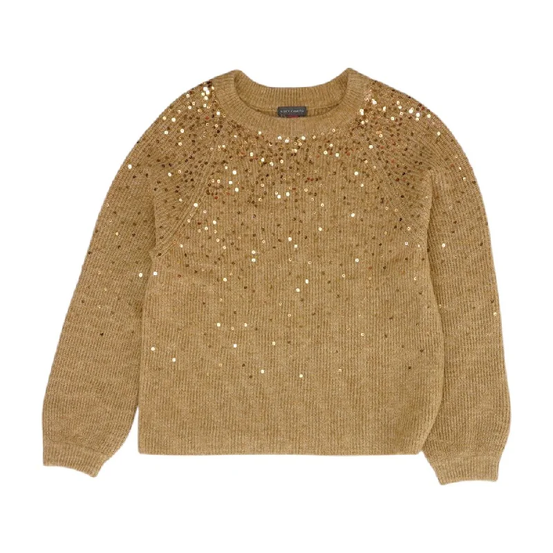 Brown Solid Crewneck Sweater Solid Color Striped Floral Print