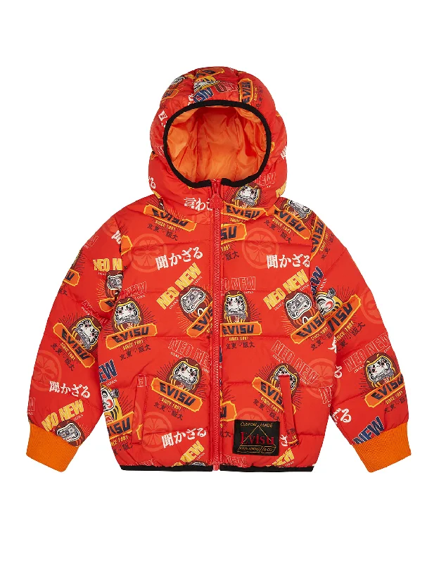 Allover Daruma Print Down Jacket Jersey Jacket Tulle Jacket Batik Jacket