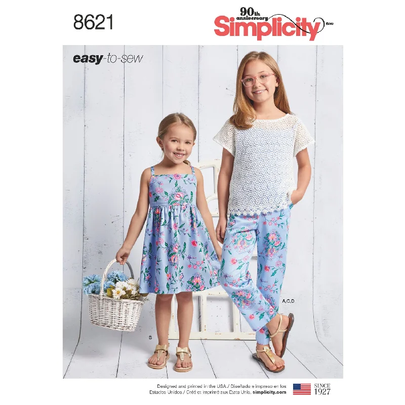 Simplicity Pattern S8621 Child's / Girls' Dress, Top, Pants & Camisole Trendy Tapered Pants