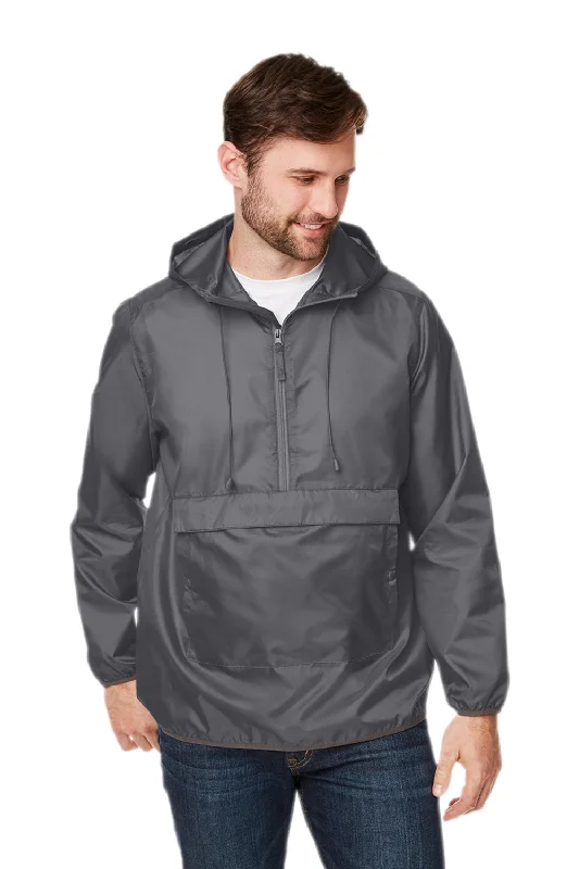 Team 365 Mens Zone Protect Water Resistant Hooded Packable Hooded 1/4 Zip Anorak Jacket - Graphite Grey Jacket Blazer Coat Team 365 Mens Zone Protect Water Resistant Hooded Packable Hooded 1/4 Zip Anorak Jacket - Graphite Grey Jacket Blazer Coat