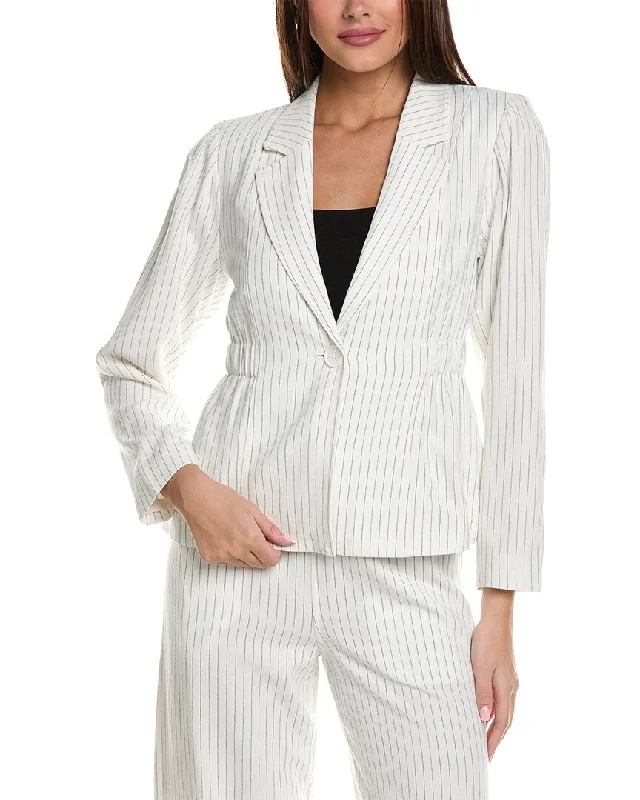 Crystal Kobe Pinstripe Linen-Blend Jacket Stand-Up Collar Roll-Neck Collar Turtle Neck Crystal Kobe Pinstripe Linen-Blend Jacket Stand-Up Collar Roll-Neck Collar Turtle Neck