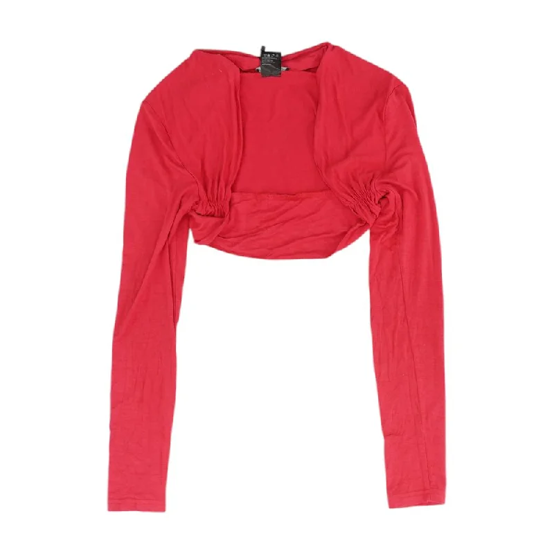 Red Solid Cropped Sweater Embroidered Appliqued Beaded