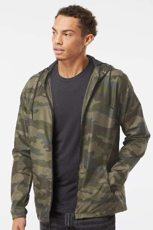 Independent Trading Company Mens Water Resistant Full Zip Windbreaker Hooded Jacket - Forest Green Camo Stand-Up Collar Roll-Neck Collar Turtle Neck Independent Trading Company Mens Water Resistant Full Zip Windbreaker Hooded Jacket - Forest Green Camo Stand-Up Collar Roll-Neck Collar Turtle Neck