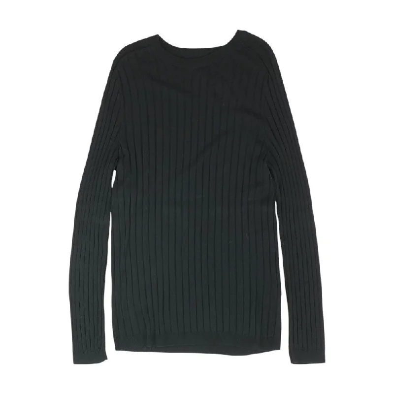 Black Solid Crewneck Sweater Knit Fabric Woven Fabric Fleece Fabric