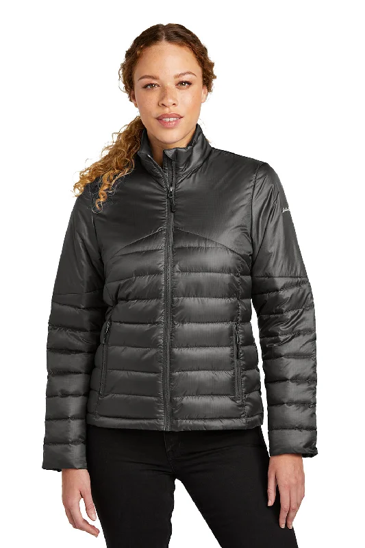Eddie Bauer Womens Water Resistant Quilted Full Zip Jacket - Iron Gate Grey Stand-Up Collar Roll-Neck Collar Turtle Neck Eddie Bauer Womens Water Resistant Quilted Full Zip Jacket - Iron Gate Grey Stand-Up Collar Roll-Neck Collar Turtle Neck