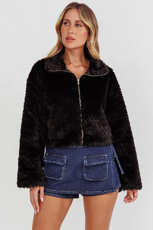 Margeaux Faux Fur Jacket Black Cardigan Sweater Pullover