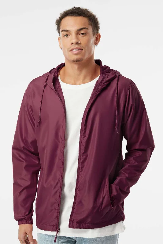 Independent Trading Company Mens Water Resistant Full Zip Windbreaker Hooded Jacket - Maroon Elasticated Jacket Padded Jacket Insulated Jacket Independent Trading Company Mens Water Resistant Full Zip Windbreaker Hooded Jacket - Maroon Elasticated Jacket Padded Jacket Insulated Jacket
