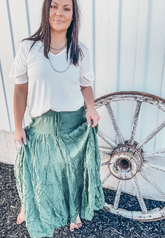 (The Sheridan Maxi Skirt {Green} denim skirt classic