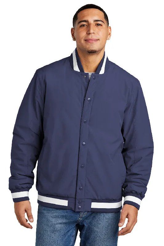 Sport-Tek Mens Water Resistant Snap Down Varsity Jacket - True Navy Blue Tiered Jacket Buttoned Jacket Zippered Jacket Sport-Tek Mens Water Resistant Snap Down Varsity Jacket - True Navy Blue Tiered Jacket Buttoned Jacket Zippered Jacket