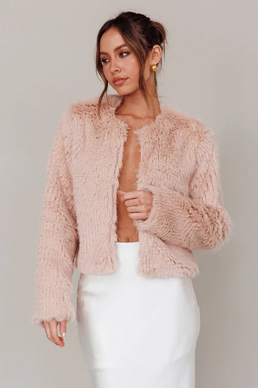 London Day Faux Fur Jacket Blush Insulated Jacket Fitted Jacket Loose Jacket