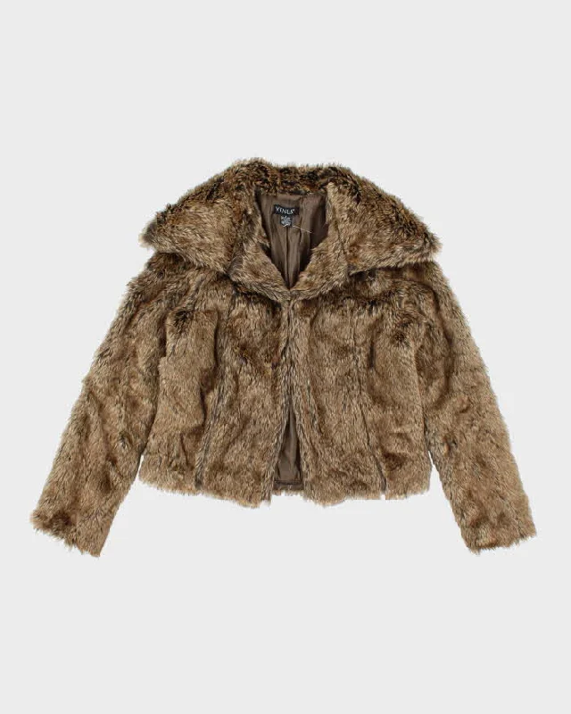 Y2k 00s Venus Brown Faux Fur Jacket - S Hoodie Zip-Up Jacket Button-Up Jacket
