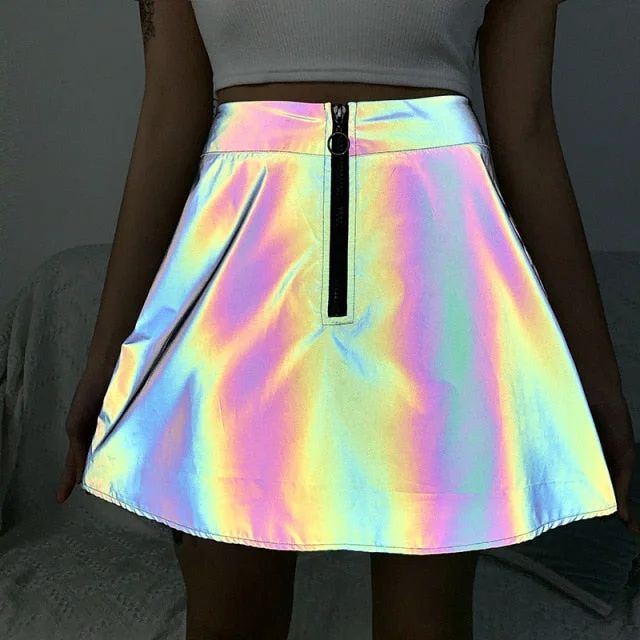 High Waisted Reflective Skirt denim skirt classic