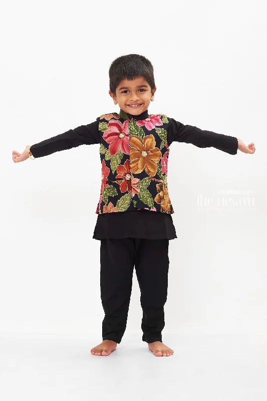 Boys Floral Jacket and Black Kurta Pant Set Rayon Jacket Velvet Jacket Corduroy Jacket Boys Floral Jacket and Black Kurta Pant Set Rayon Jacket Velvet Jacket Corduroy Jacket