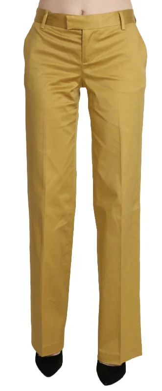 Just Cavalli Mustard Mid Waist Tailored Cotton Pants Formal Slim Pants