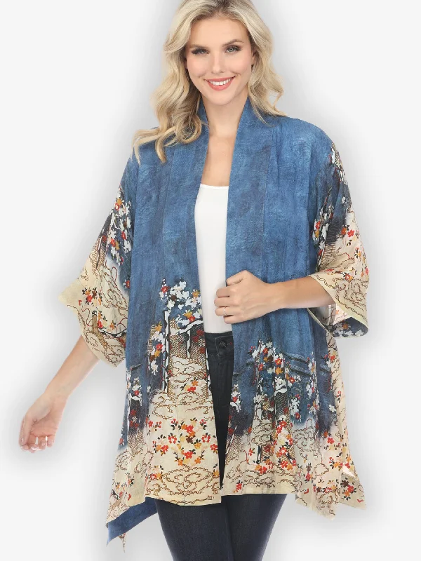 Edo Art Indigo Silk Blend Kimono Jacket Nylon Fabric Polyester Fabric Spandex Fabric Edo Art Indigo Silk Blend Kimono Jacket Nylon Fabric Polyester Fabric Spandex Fabric