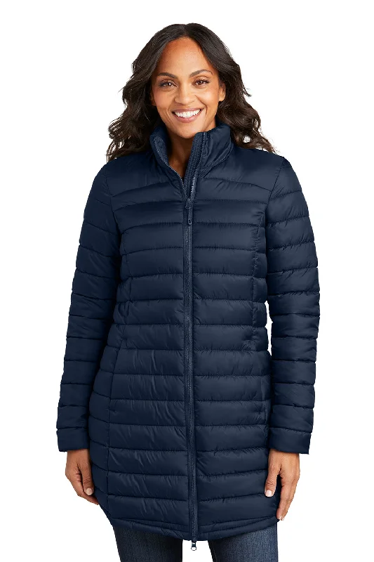 Port Authority Womens Horizon Water Resistant Full Zip Long Puffy Jacket - Dress Navy Blue Fleece Jacket Down Jacket Parka Port Authority Womens Horizon Water Resistant Full Zip Long Puffy Jacket - Dress Navy Blue Fleece Jacket Down Jacket Parka