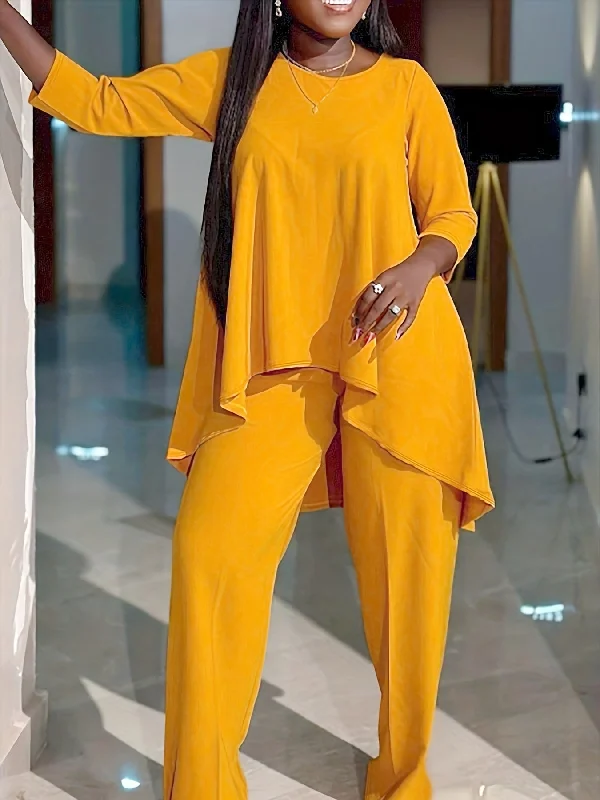 Plus Size Long Sleeve 2 pc Pants Set Elegant Palazzo Trousers