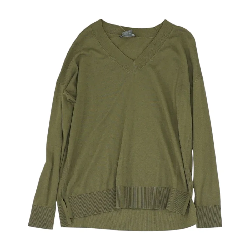 Green Solid V-Neck Sweater Neon Metallic Matte