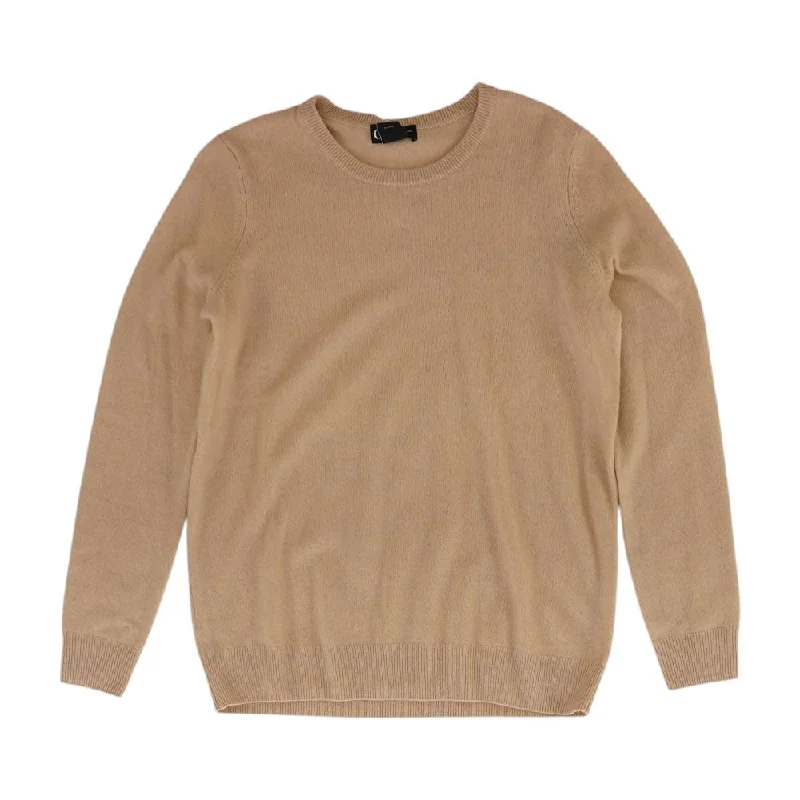 Tan Solid Crewneck Sweater Cable Knit Ribbed Knit Lace Knit