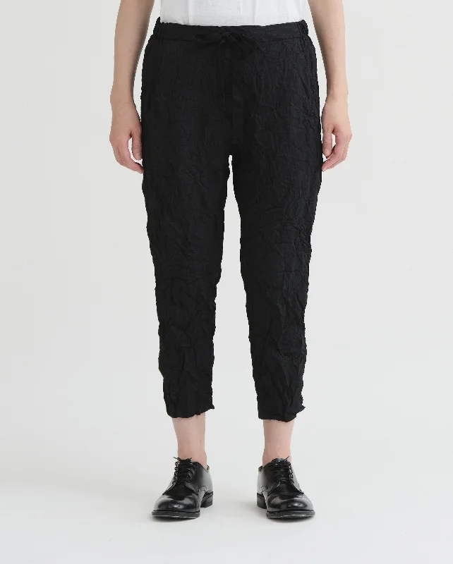 CRINKLE STRIPE TAPERED PANTS / BLACK Chic Checkered Pants