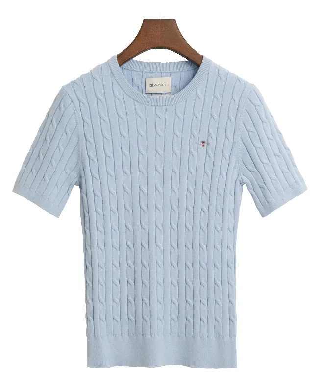 Stretch Cotton Cable Knit Sweater - Fresh Blue Mesh Blend Leather Blend Suede Blend