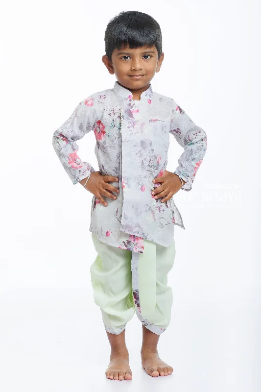Boys Floral Jacket with Traditional Silk Dhoti Kurta Set Wool Fabric Cashmere Fabric Tweed Fabric Boys Floral Jacket with Traditional Silk Dhoti Kurta Set Wool Fabric Cashmere Fabric Tweed Fabric