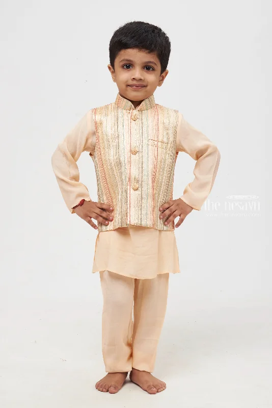 Sunlit Elegance: Salmon Kurta & Pant with Resham Embroidered Jacket Accent for Boys Mesh Jacket Canvas Jacket Denim Jacket Sunlit Elegance: Salmon Kurta & Pant with Resham Embroidered Jacket Accent for Boys Mesh Jacket Canvas Jacket Denim Jacket