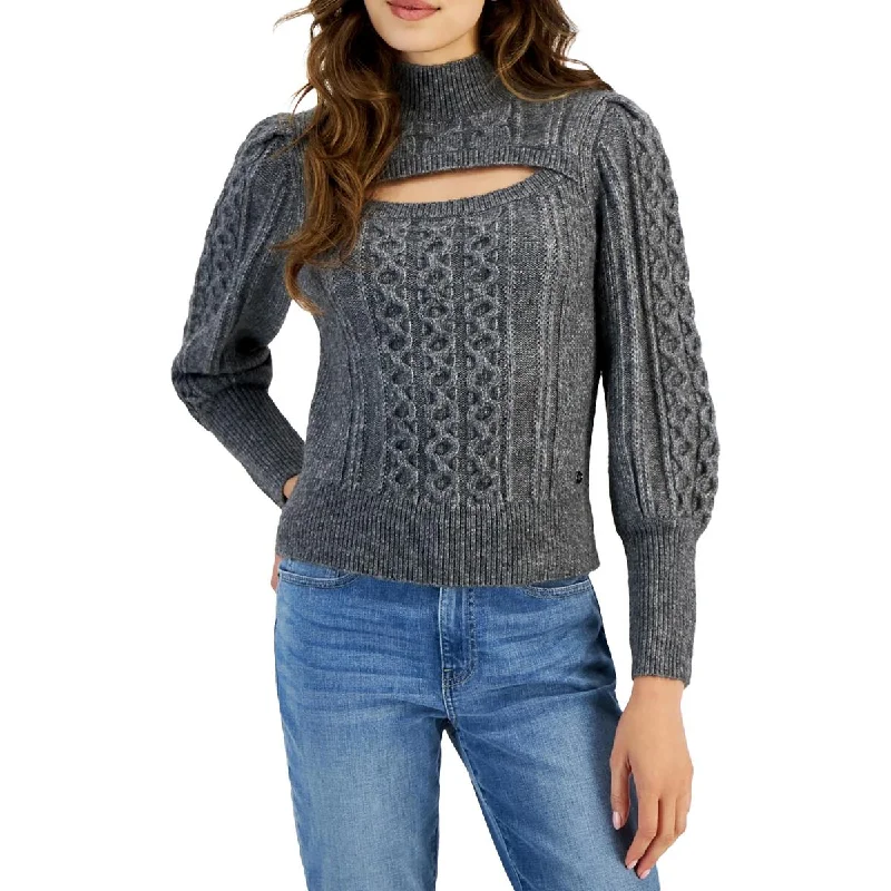Tommy Hilfiger Womens Cut-Out Cable Knit Mock Turtleneck Sweater High Neck Crew Neck V-Neck