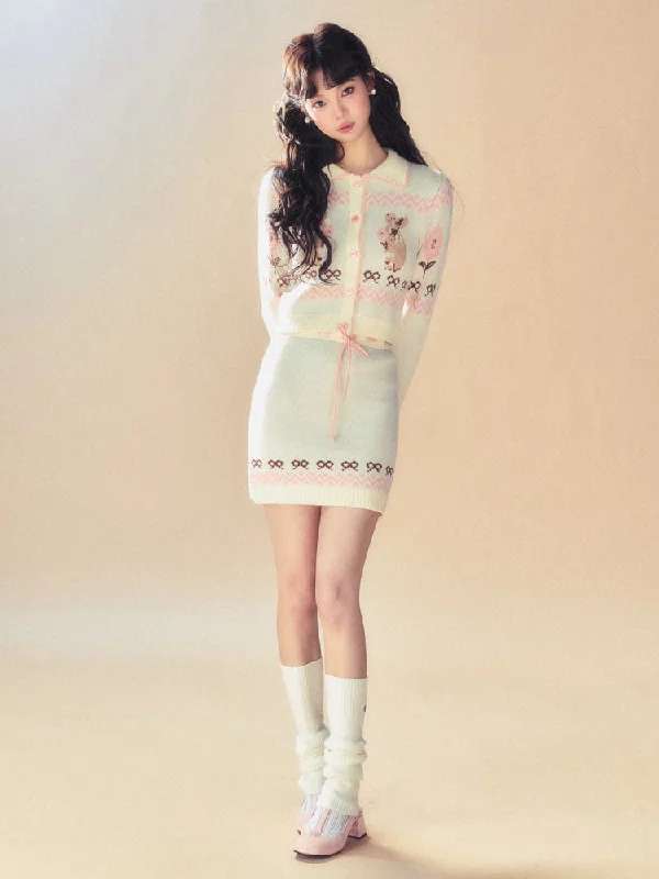 Knit cardigan + knit skirt【s0000007089】 silk skirt luxurious