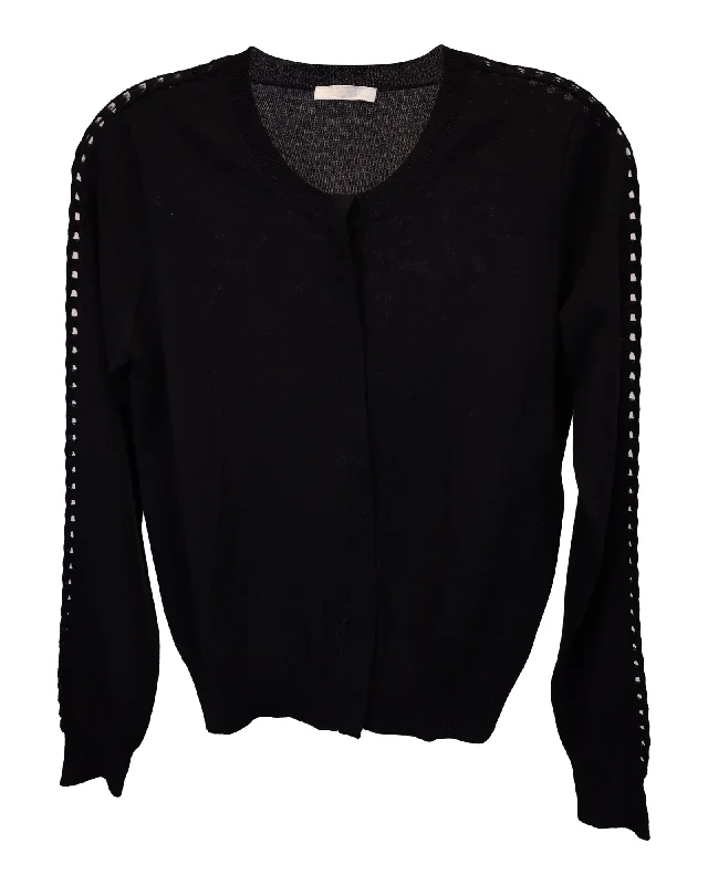 Chloé Knit Sweater with Eyelet Details in Black Cashmere Denim Fabric Leather Fabric Suede Fabric